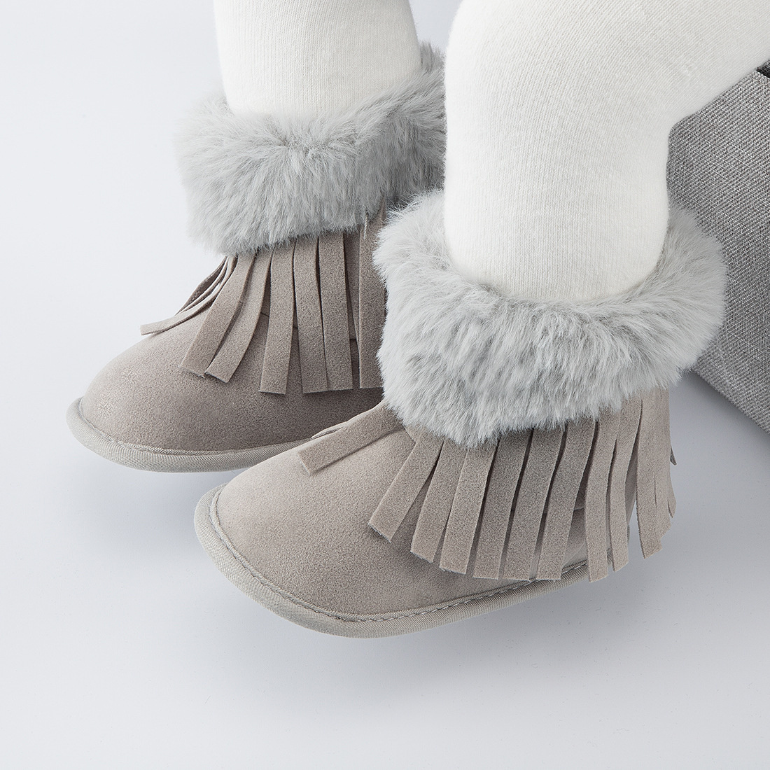 Newborn Infant Girls Tassel Boots Baby Shoes Cozy Fleece Booties First Walking Shoes Warm Socks Newborn Crib Shoes